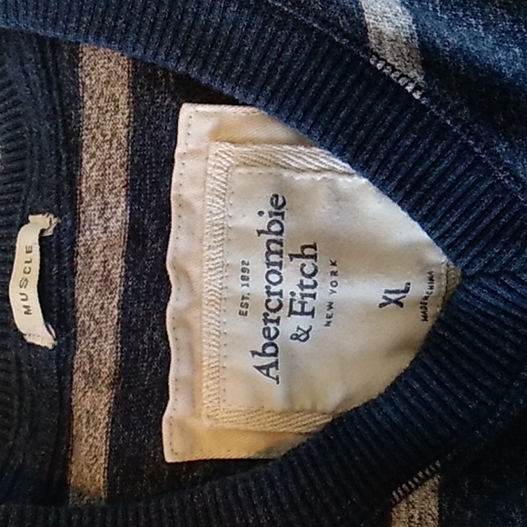 Abercrombie & Fitch men's blue & grey striped v neck shirt size XLARGE - Picture 2 of 8